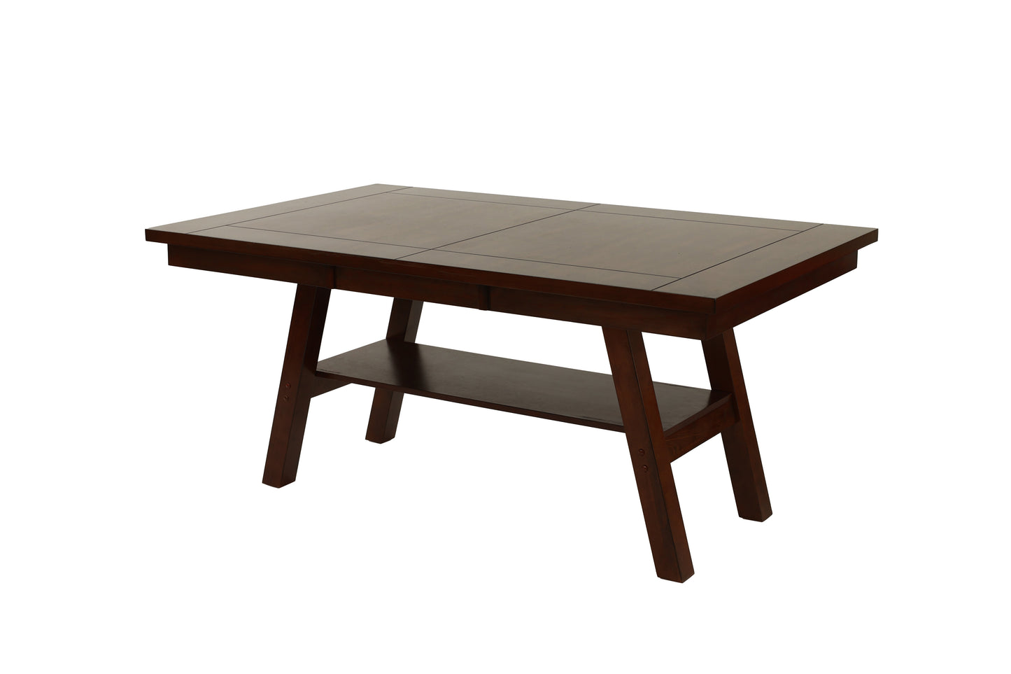 Modern Walnut Rubberwood Dining Table with Open Storage Shelf