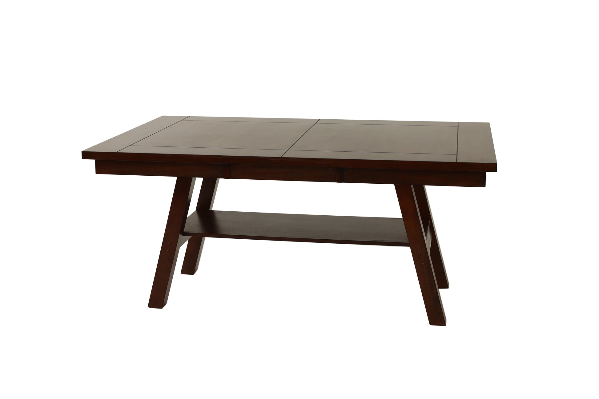 Modern Walnut Rubberwood Dining Table with Open Storage Shelf