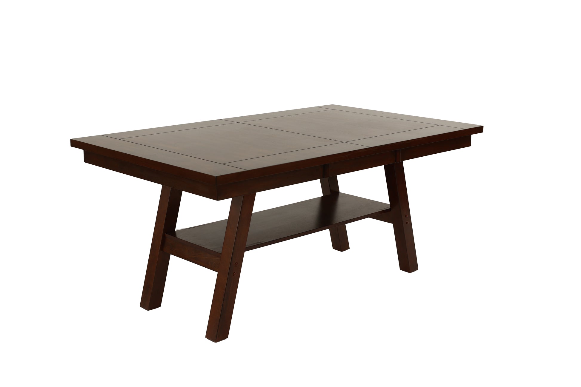 Modern Walnut Rubberwood Dining Table with Open Storage Shelf