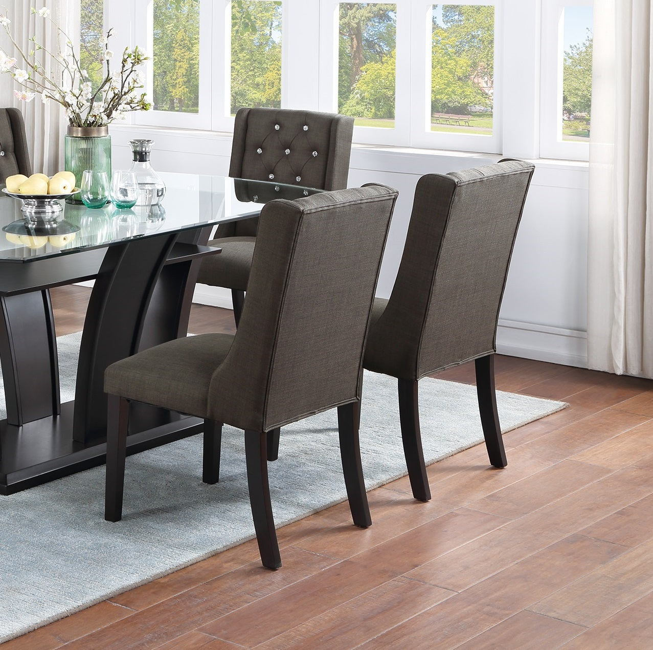 Modern Black Dining Chairs - Set of 2, Rubber Wood Frame