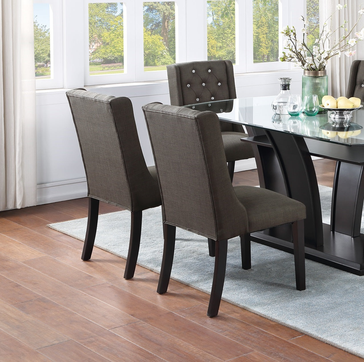 Modern Black Dining Chairs - Set of 2, Rubber Wood Frame