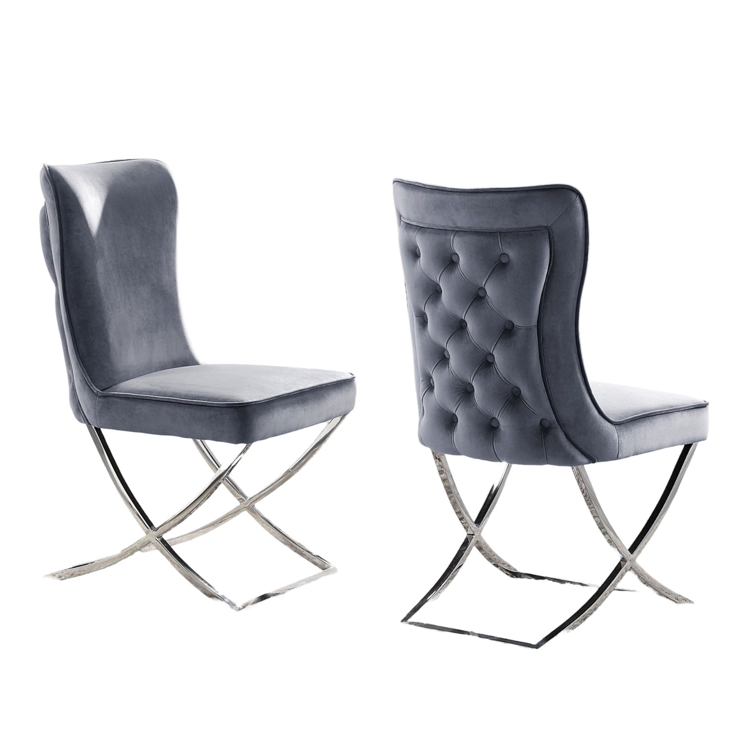 Glam Gray Velvet Side Chairs - Set of 2 Dining Chairs