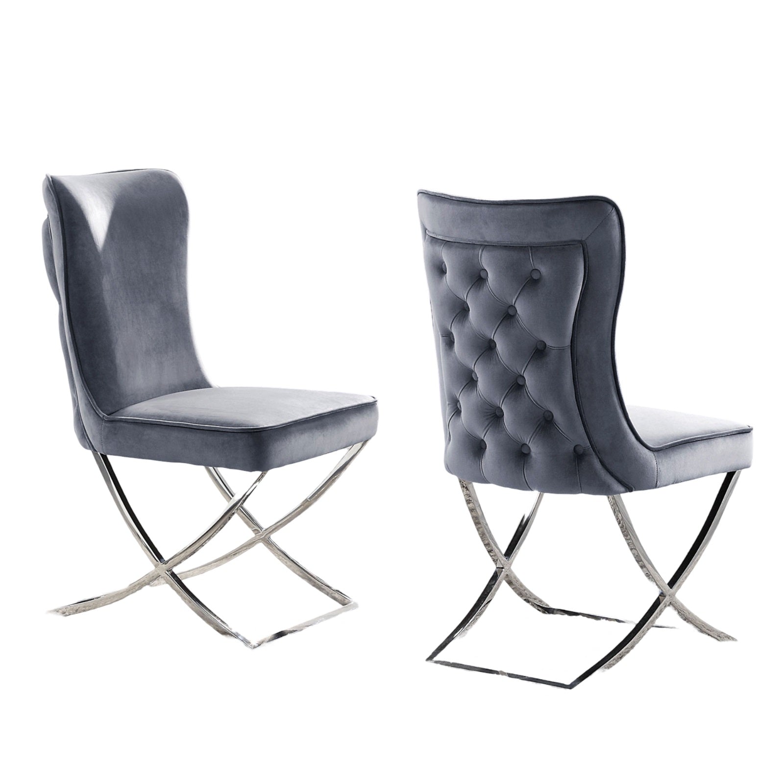 Glam Gray Velvet Side Chairs - Set of 2 Dining Chairs