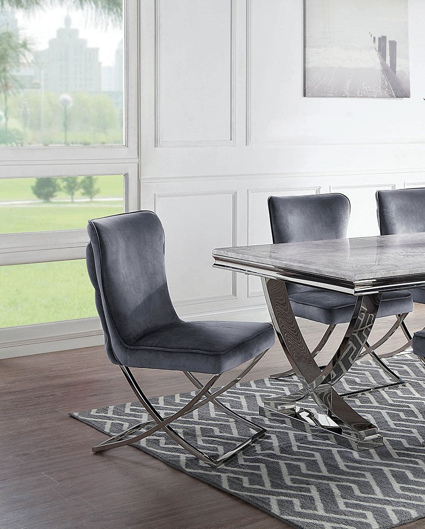 Glam Gray Velvet Side Chairs - Set of 2 Dining Chairs
