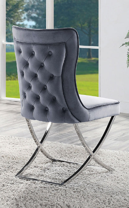 Glam Gray Velvet Side Chairs - Set of 2 Dining Chairs