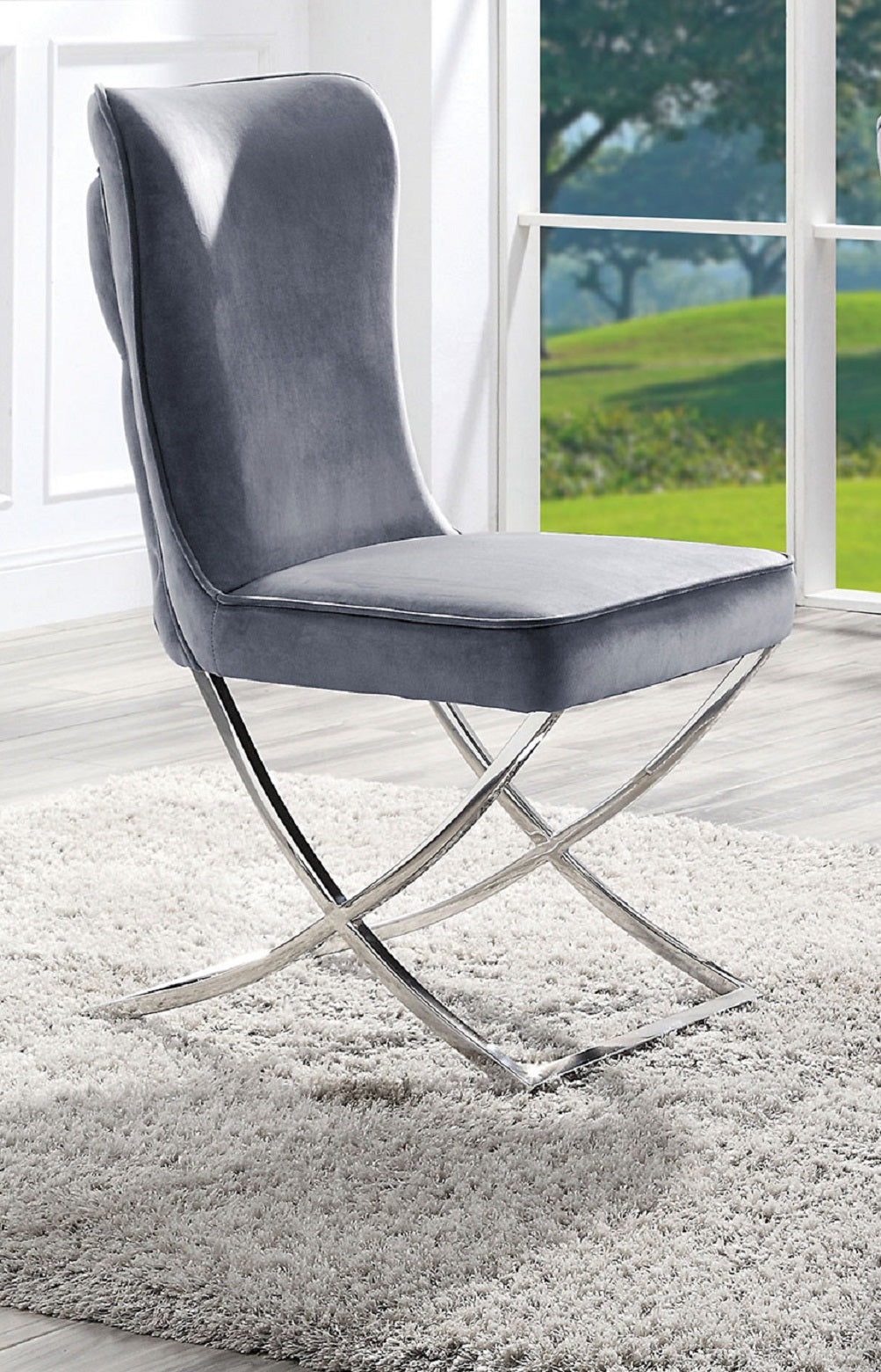 Glam Gray Velvet Side Chairs - Set of 2 Dining Chairs