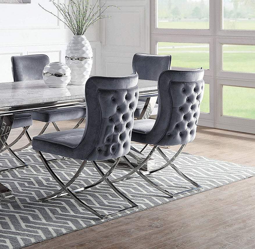 Glam Gray Velvet Side Chairs - Set of 2 Dining Chairs