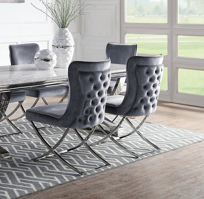 Glam Gray Velvet Side Chairs - Set of 2 Dining Chairs