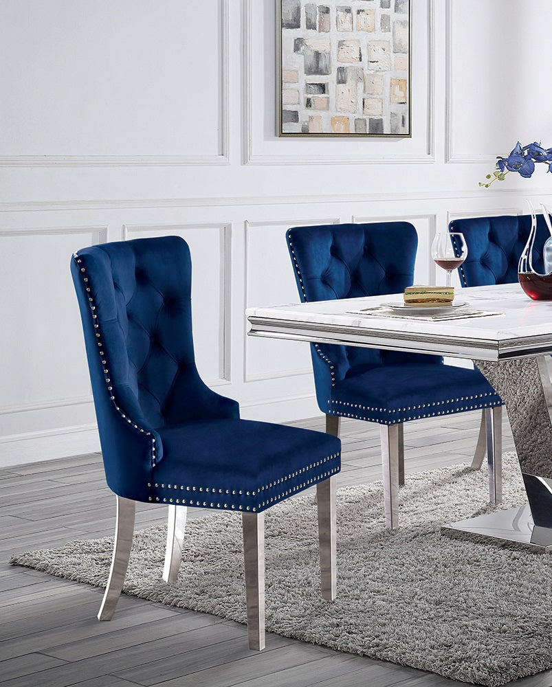 Contemporary Blue Wingback Dining Chairs - Set of 2