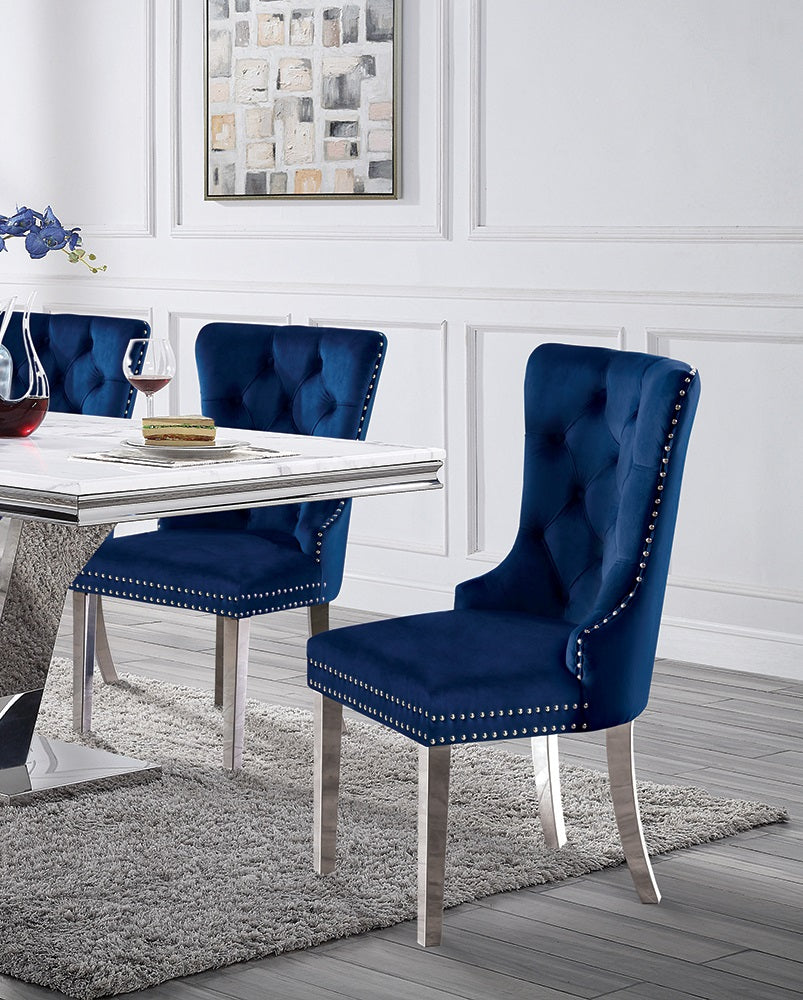 Contemporary Blue Wingback Dining Chairs - Set of 2