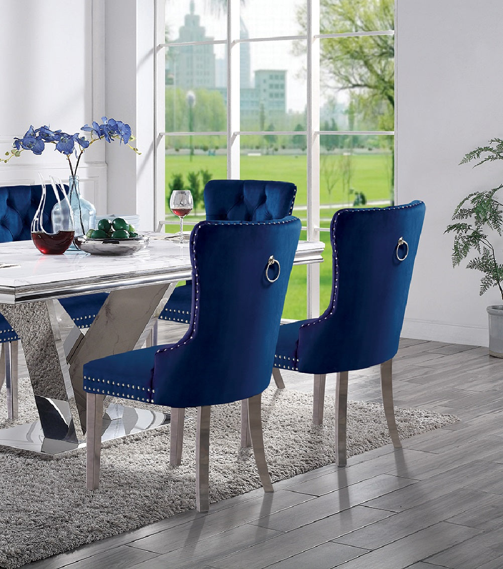 Contemporary Blue Wingback Dining Chairs - Set of 2
