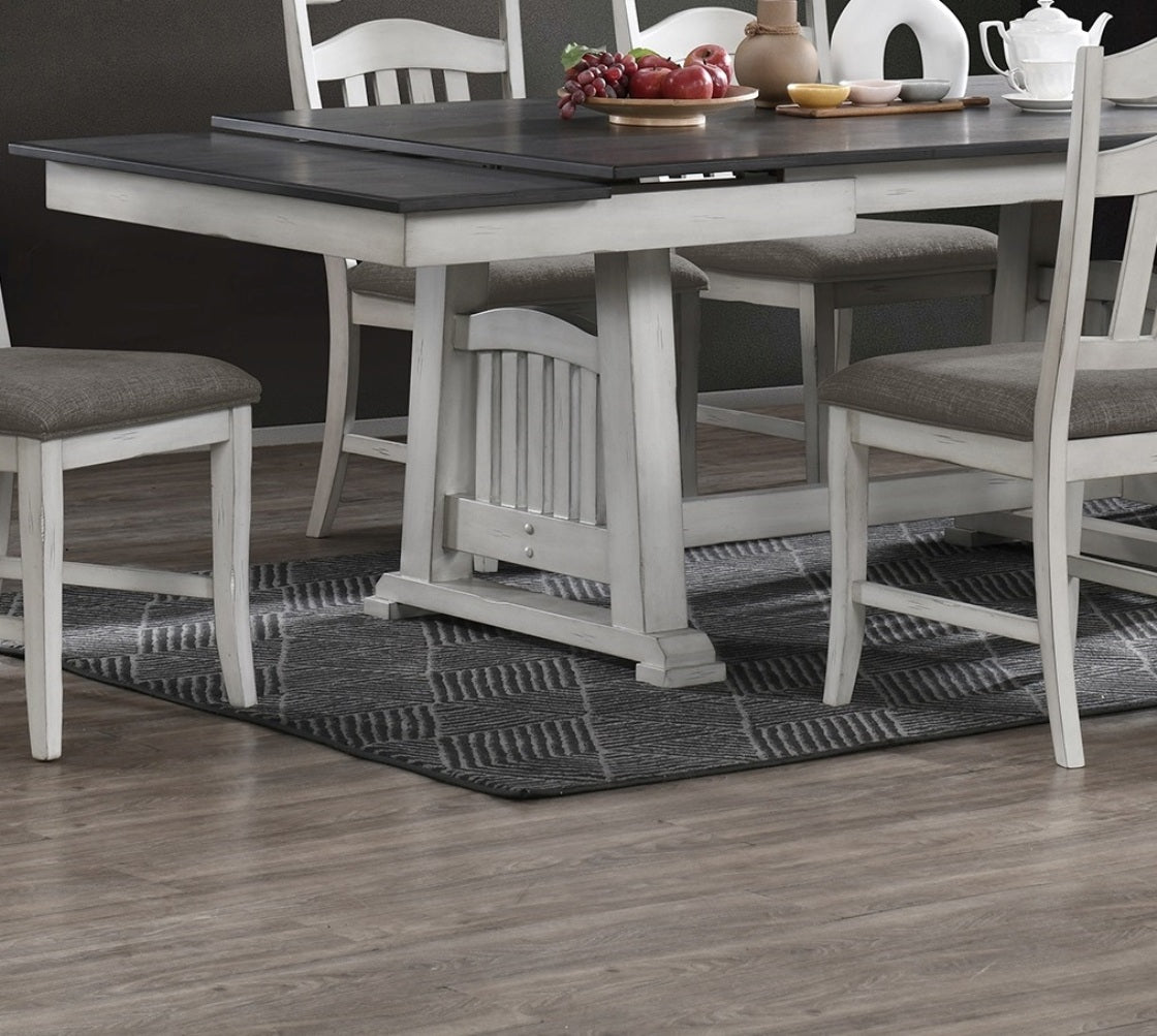 Contemporary Dining Table w 2x Leaves - Antique White & Gray