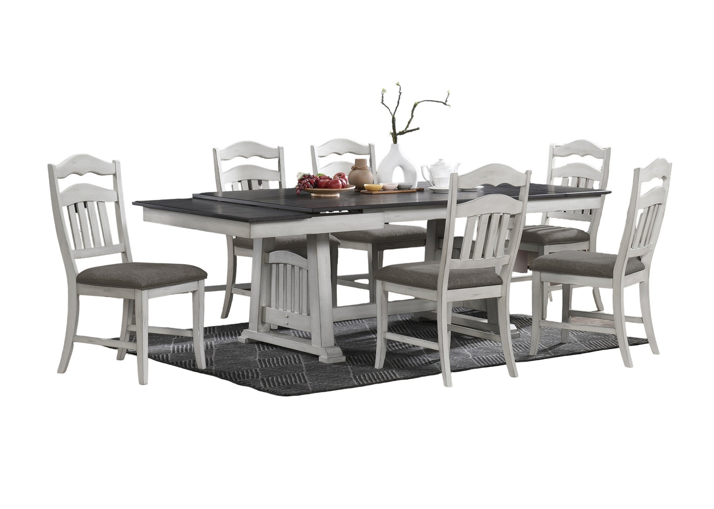 Contemporary Dining Table w 2x Leaves - Antique White & Gray