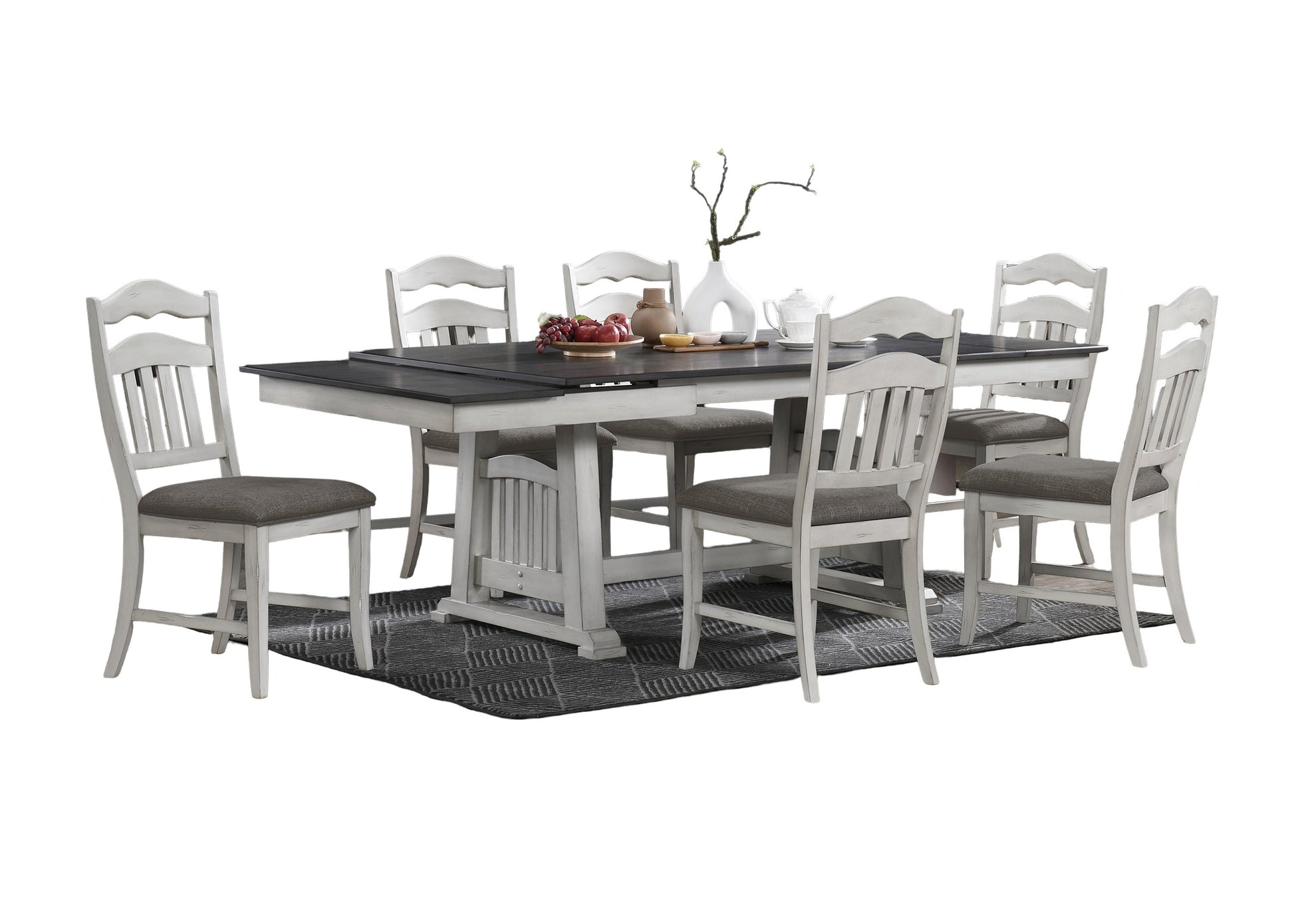 Contemporary Dining Table w 2x Leaves - Antique White & Gray