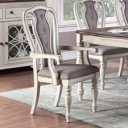 Antique White Dining Chairs Set of 2 - Tufted Back