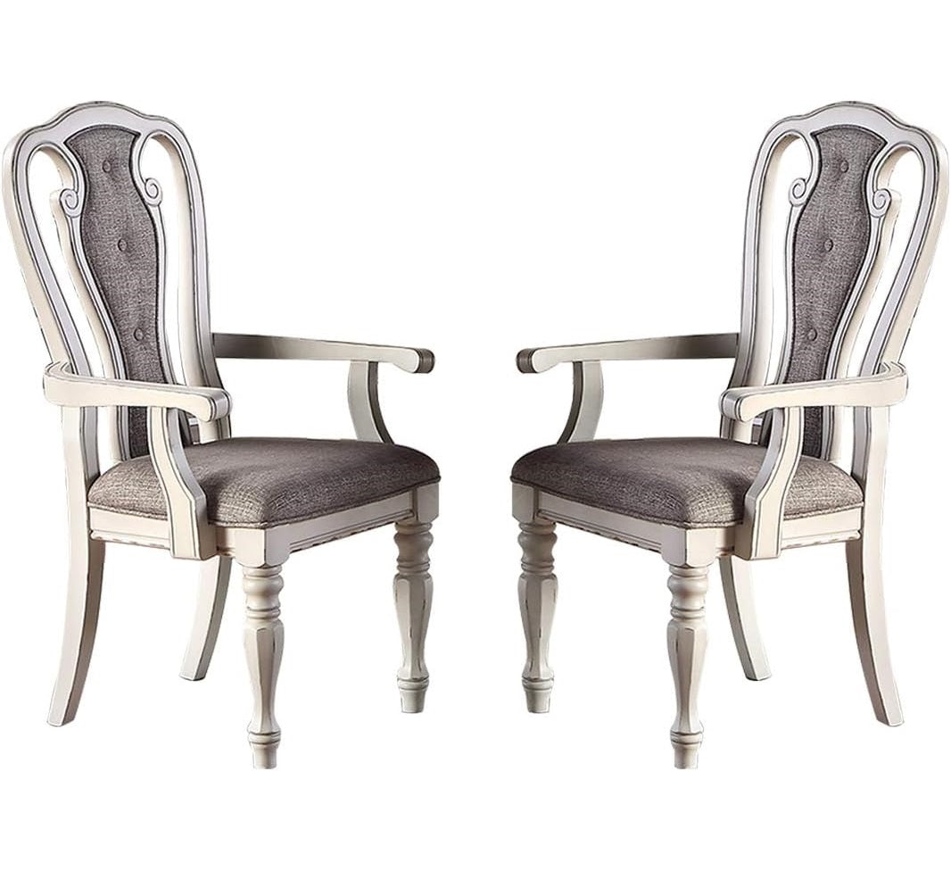 Antique White Dining Chairs Set of 2 - Tufted Back