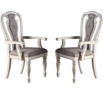 Antique White Dining Chairs Set of 2 - Tufted Back