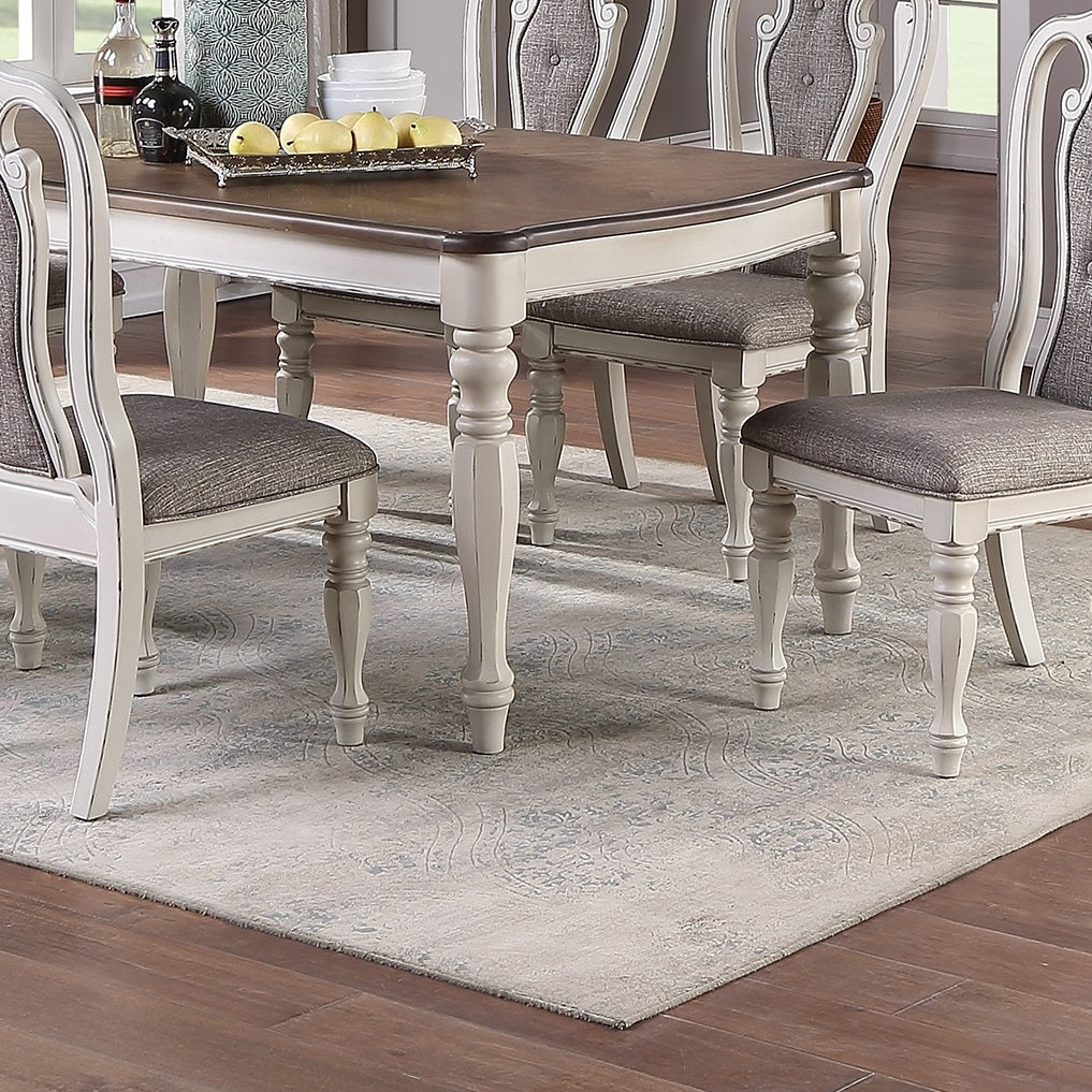 Transitional Dining Table - Antique White & Oak - Seats 6