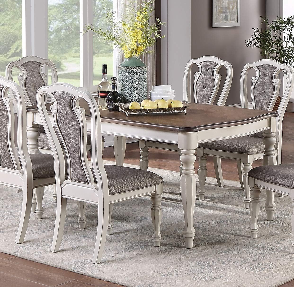 Transitional Dining Table - Antique White & Oak - Seats 6