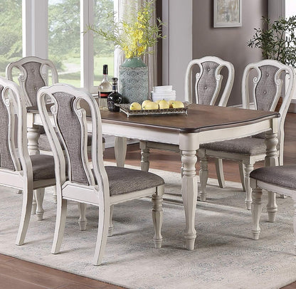 Transitional Dining Table - Antique White & Oak - Seats 6