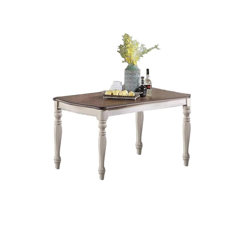 Transitional Dining Table - Antique White & Oak - Seats 6