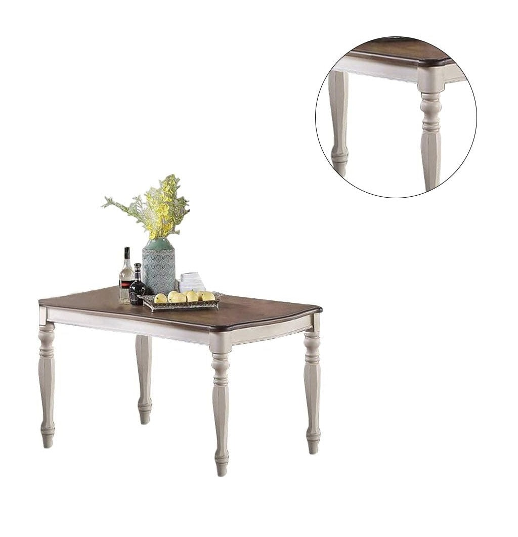 Transitional Dining Table - Antique White & Oak - Seats 6