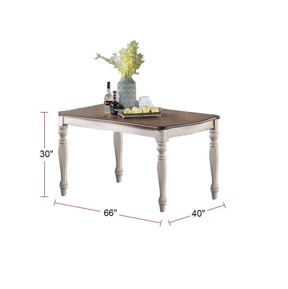 Transitional Dining Table - Antique White & Oak - Seats 6
