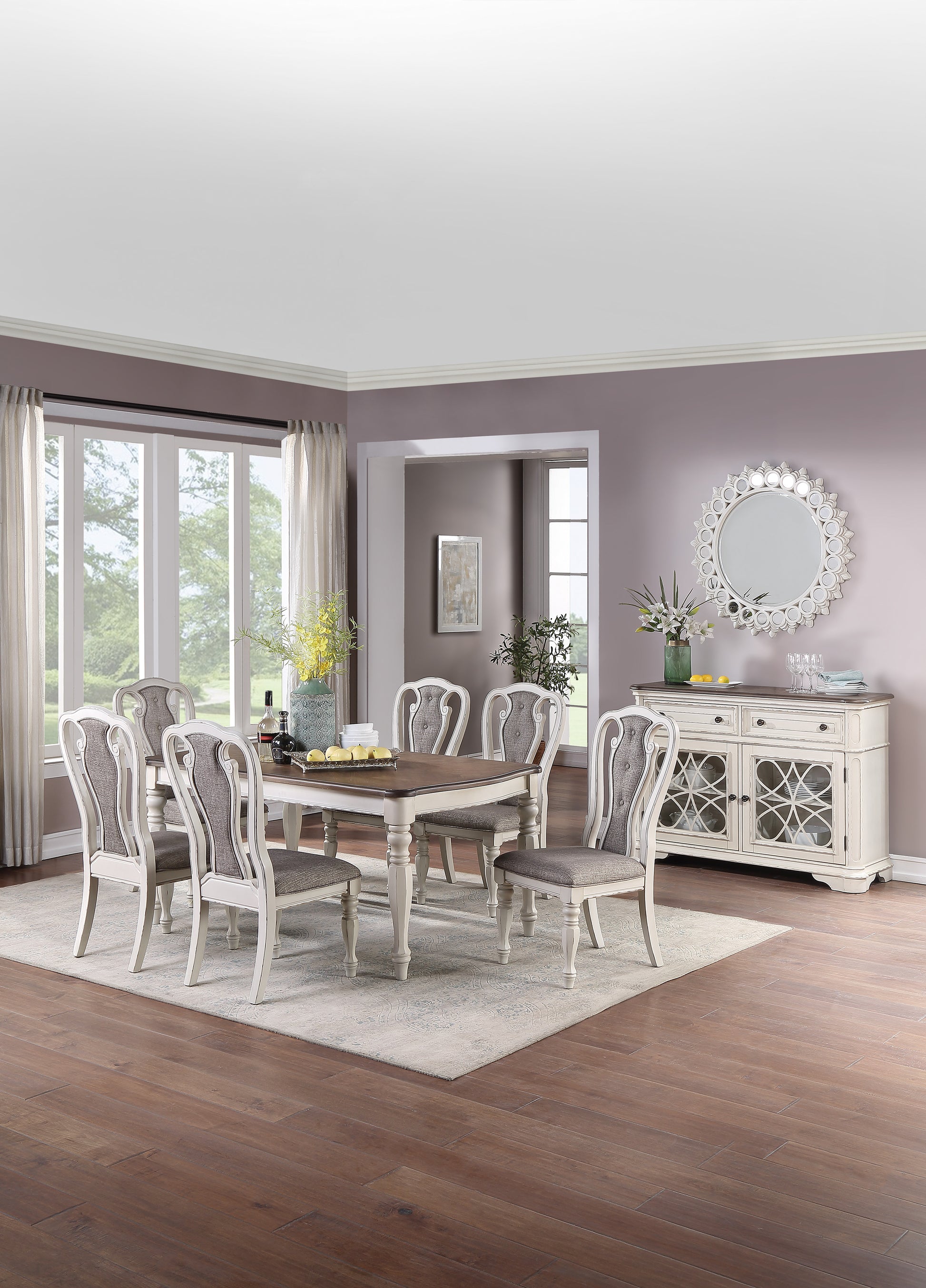 Transitional Dining Table - Antique White & Oak - Seats 6