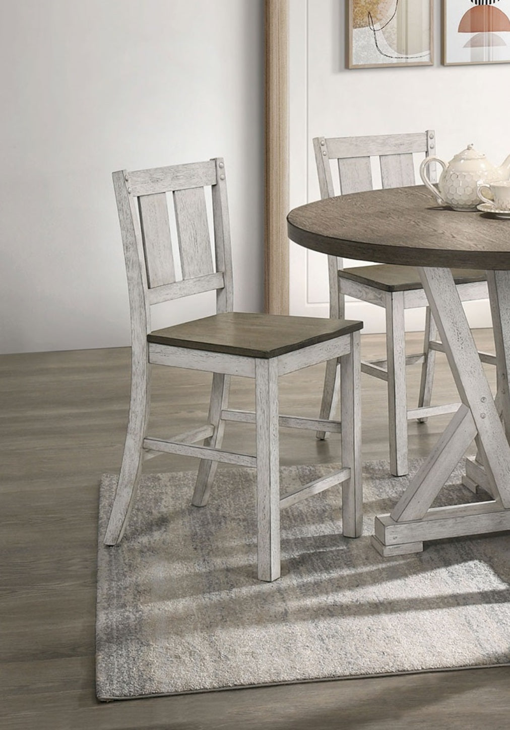Antique White Solid Wood Dining Chairs - Set of 2
