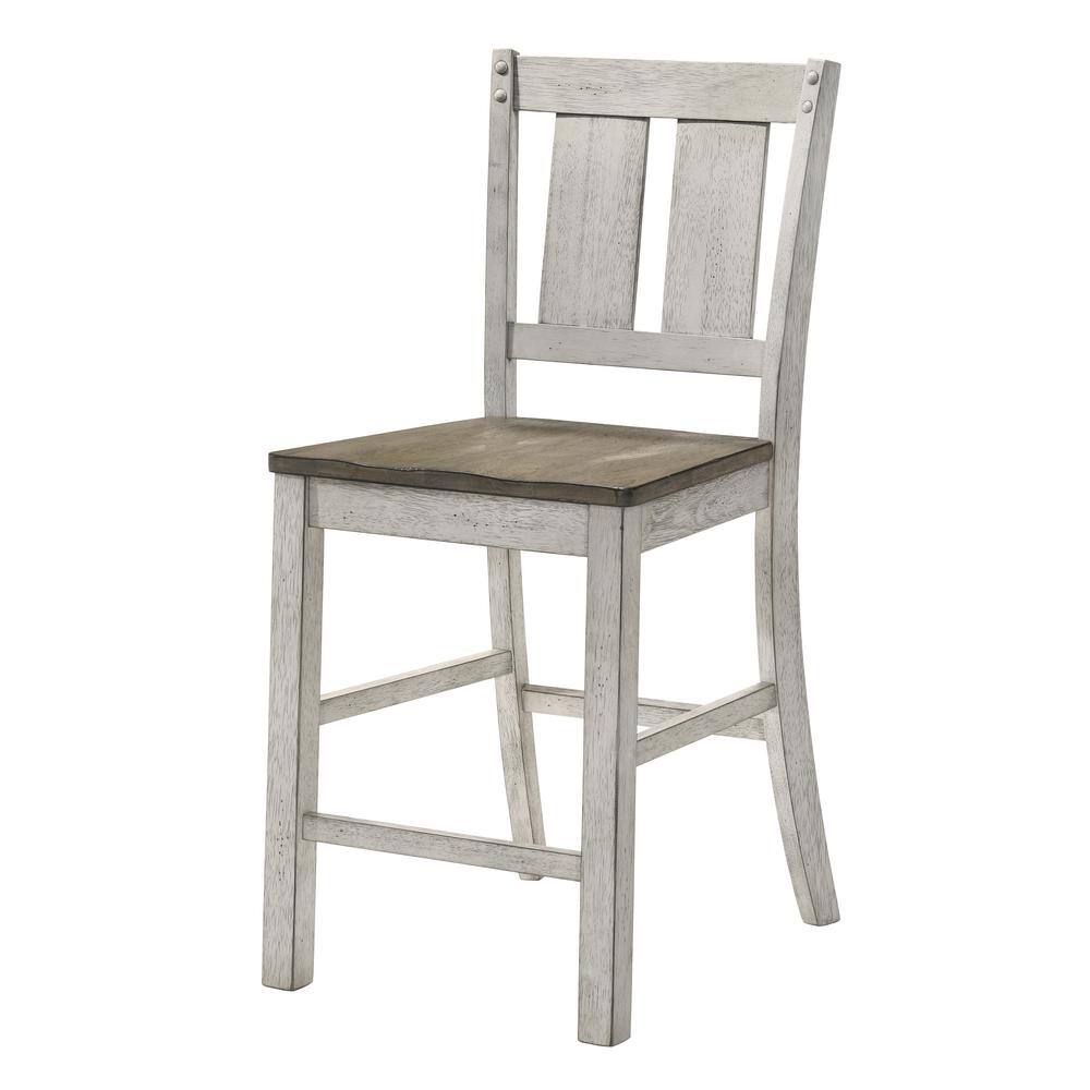 Antique White Solid Wood Dining Chairs - Set of 2