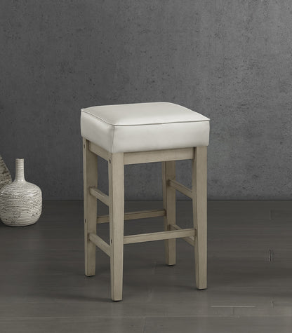 Transitional White Faux Leather Seat 24-inch Counter Height Stools Set of 2, White Finish Solid Wood Frame