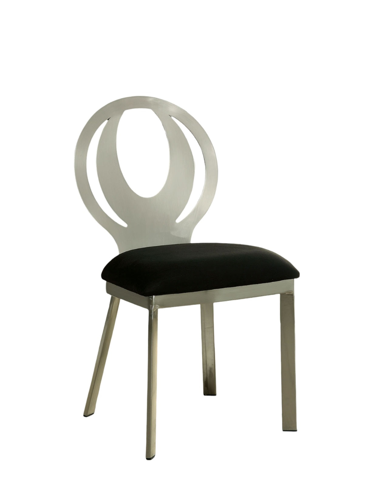 Contemporary Silver Metal Dining Chairs - Set of 2 Black Microfiber Seats