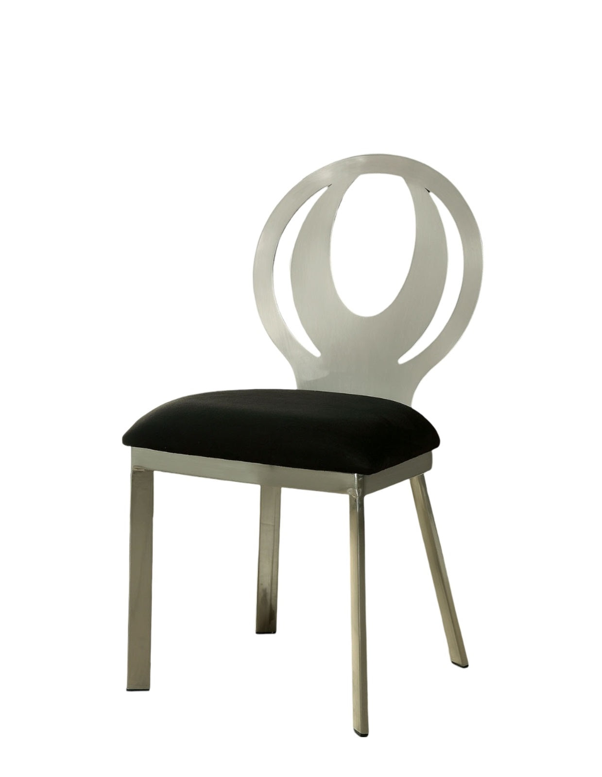 Contemporary Silver Metal Dining Chairs - Set of 2 Black Microfiber Seats