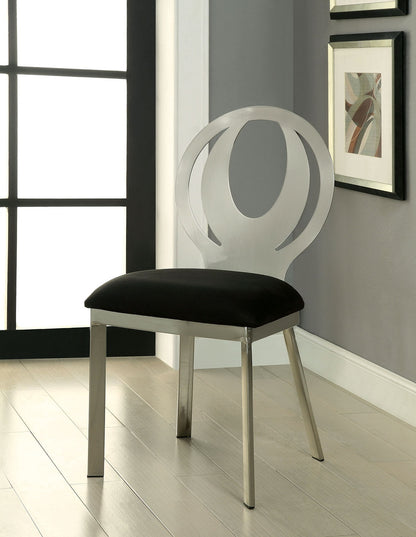 Contemporary Silver Metal Dining Chairs - Set of 2 Black Microfiber Seats