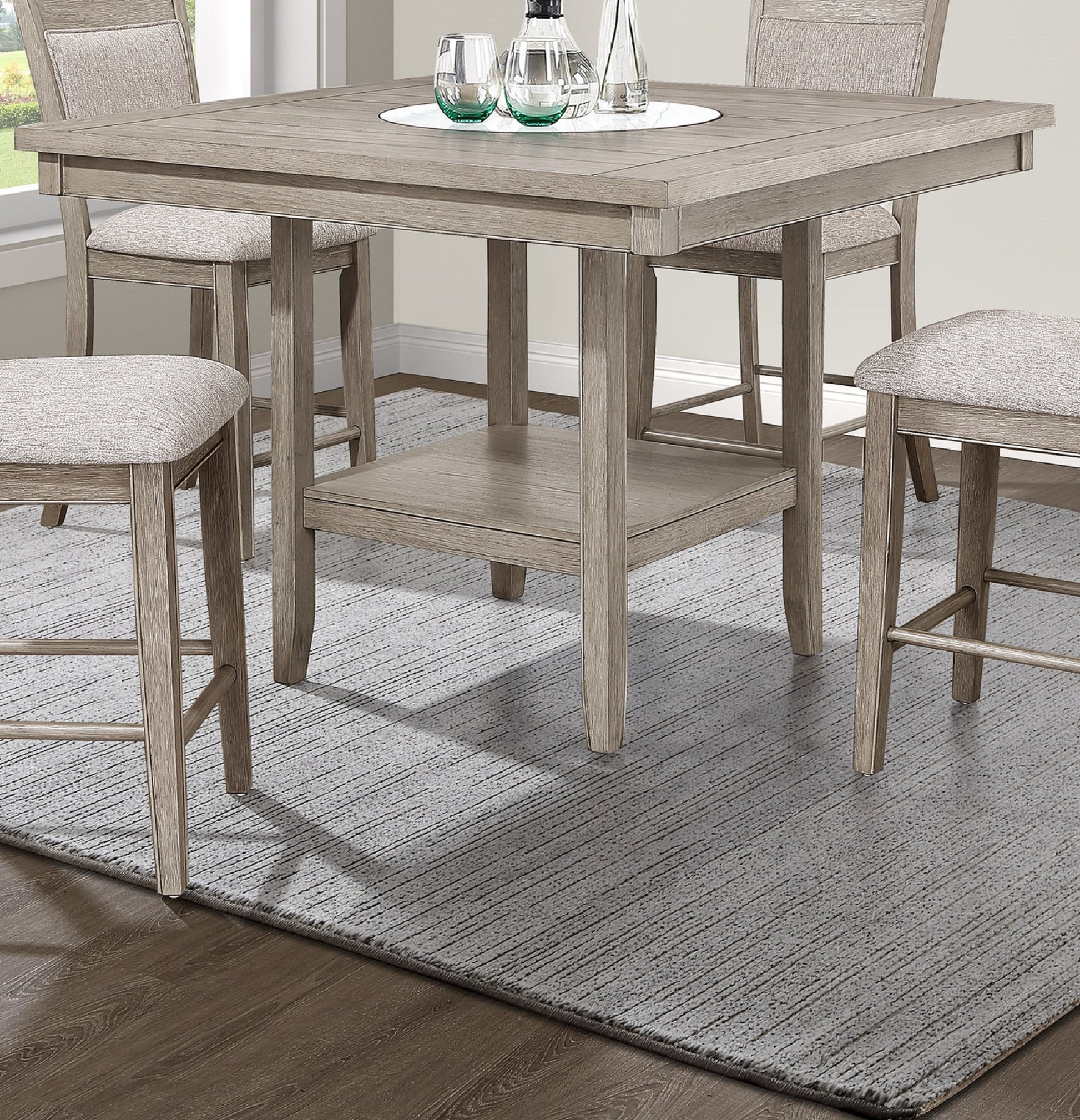 Square Faux Marble Wood Dining Table with Lazy Susan Storage