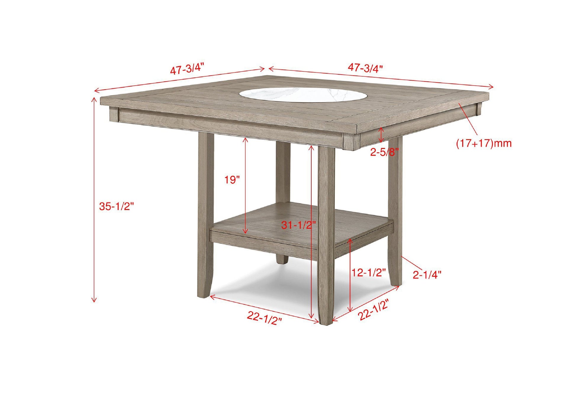 Square Faux Marble Wood Dining Table with Lazy Susan Storage