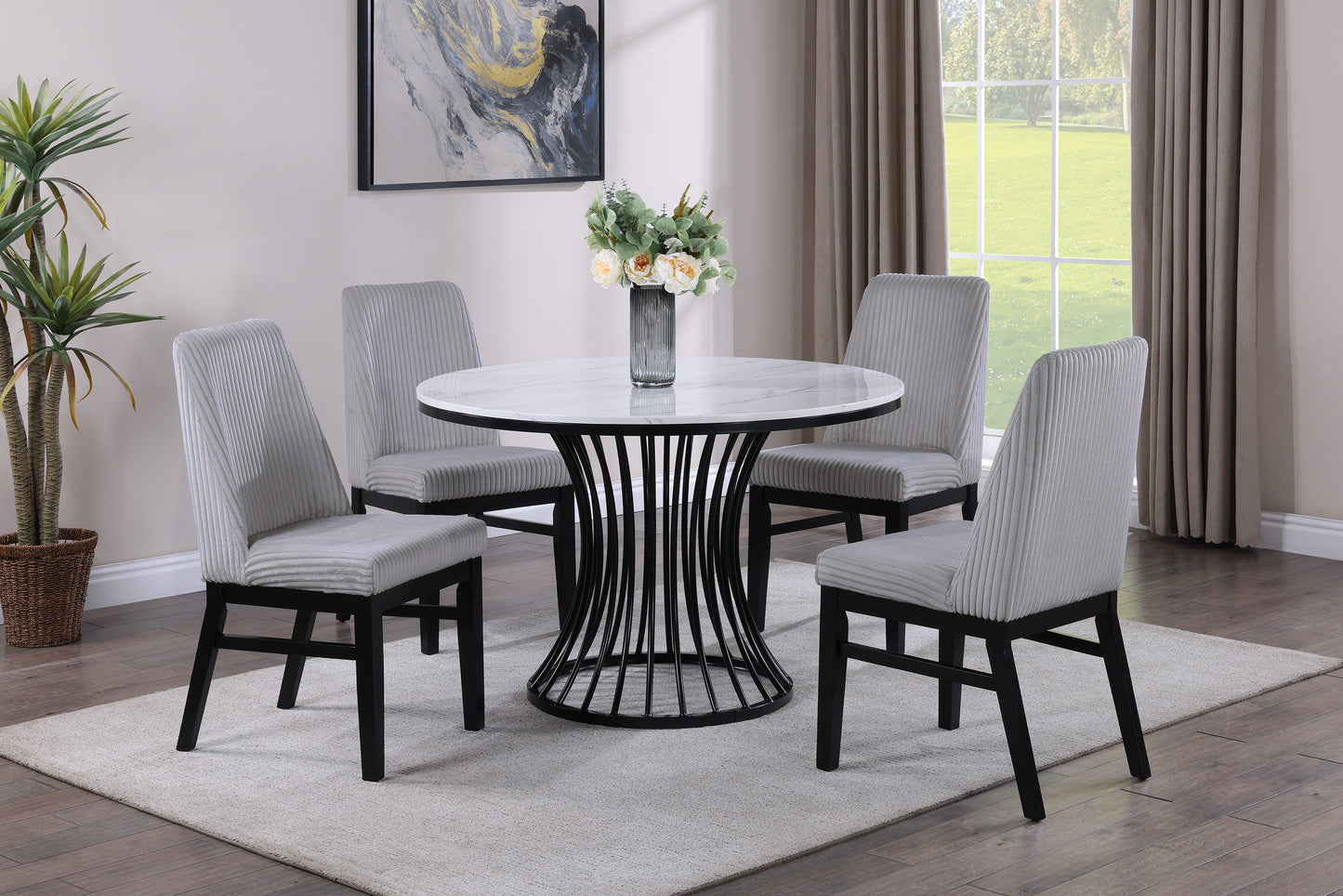 Modern Upholstered Dining Chairs Set Light Gray Fabric Wood Finish
