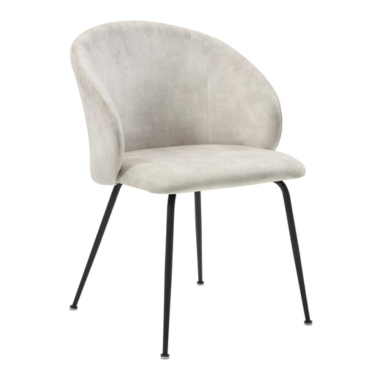 Beige Velvet Fabric Upholstery Side Chairs 2pc Set Black Metal Legs Modern Home Furniture