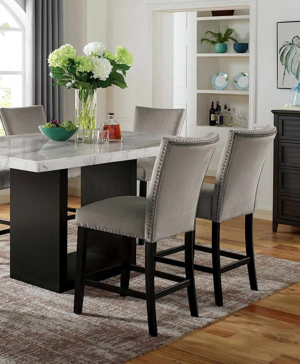 Light Gray Dining Chairs Set of 2, Modern Transitional Wood Finish