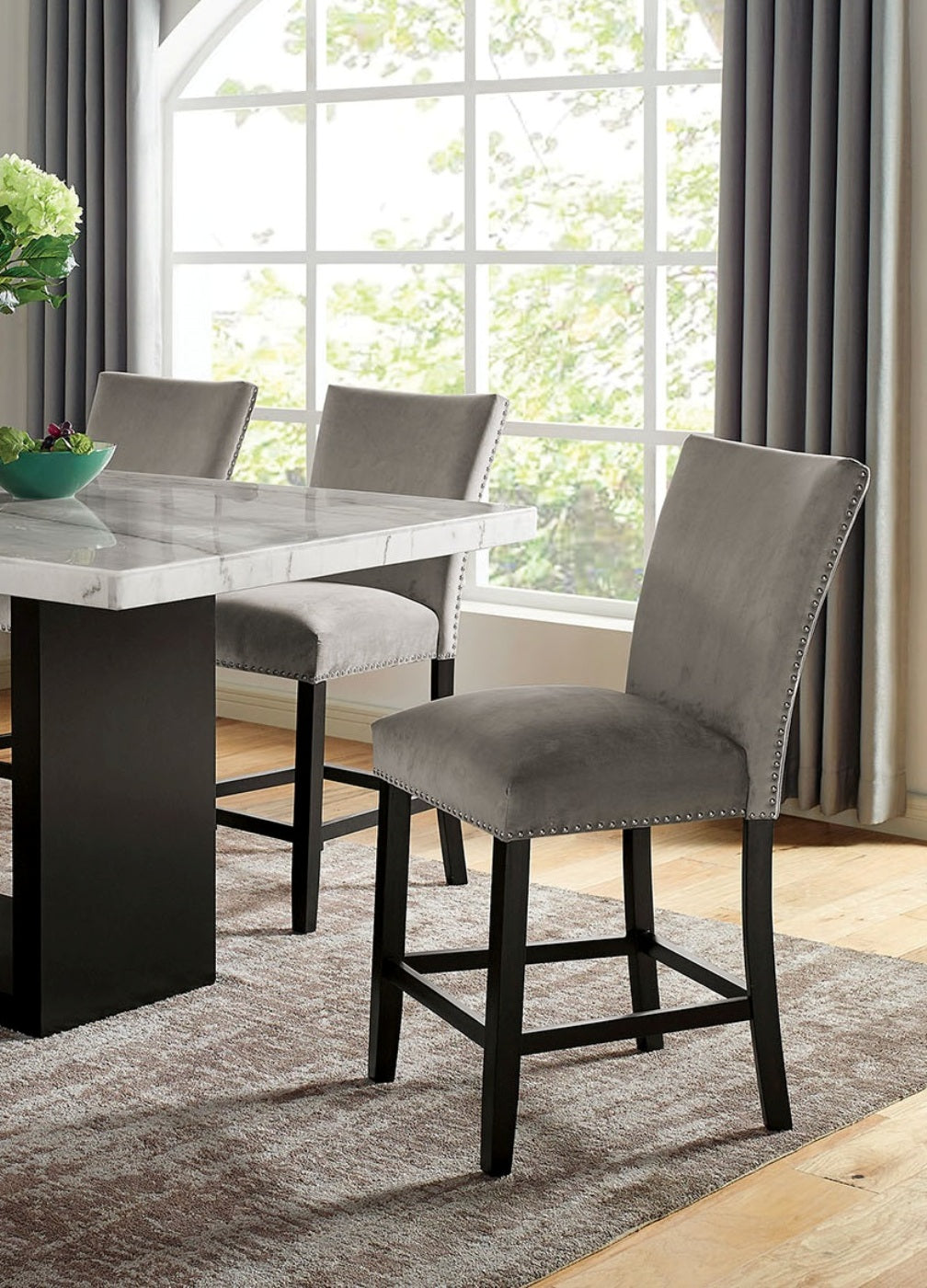 Light Gray Dining Chairs Set of 2, Modern Transitional Wood Finish