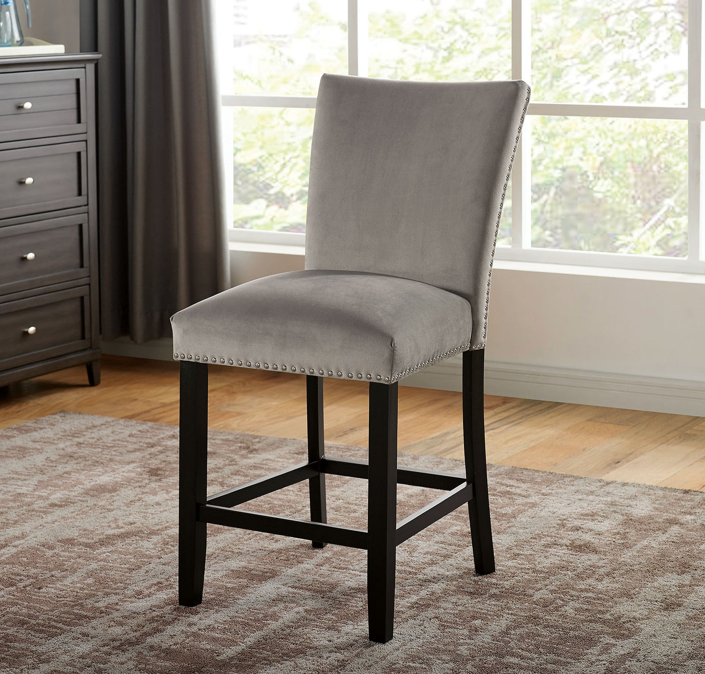 Light Gray Dining Chairs Set of 2, Modern Transitional Wood Finish