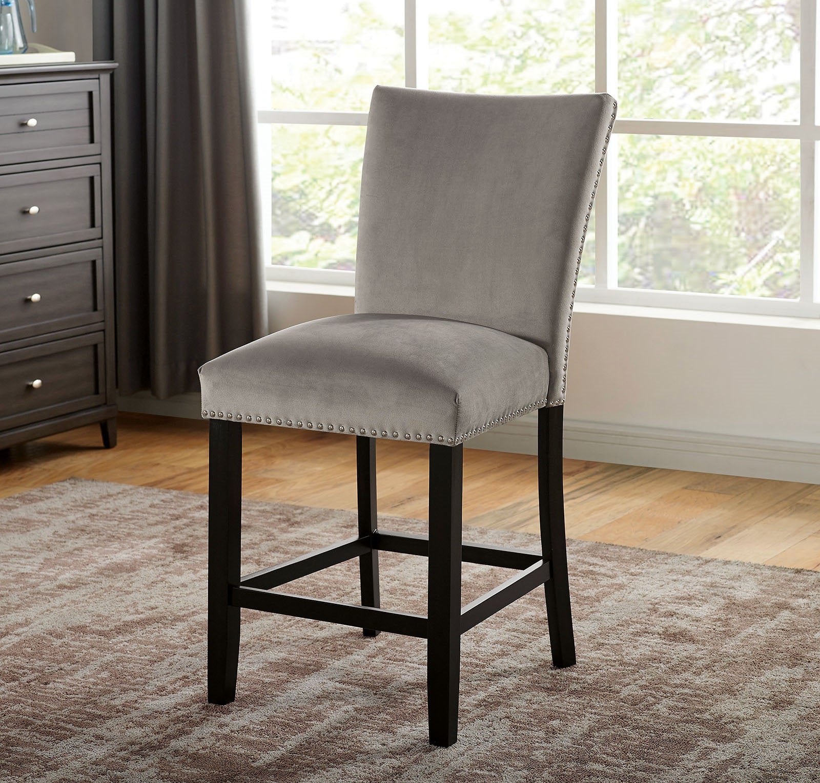 Light Gray Dining Chairs Set of 2, Modern Transitional Wood Finish