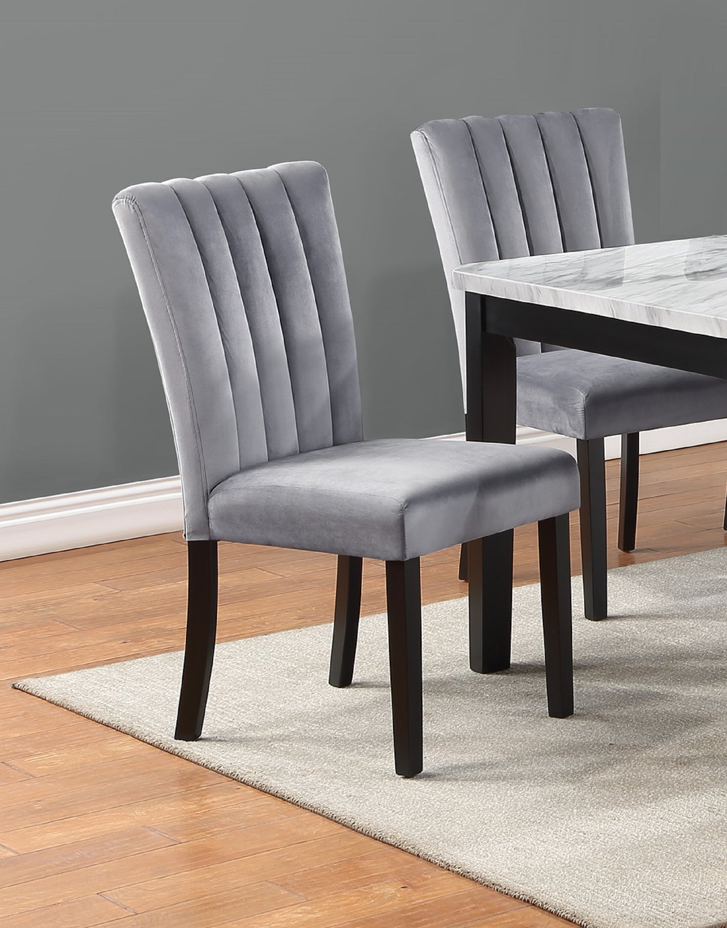 Modern Wood Dining Chairs with Tufted Back in Gray and Black