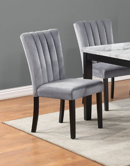 Modern Wood Dining Chairs with Tufted Back in Gray and Black