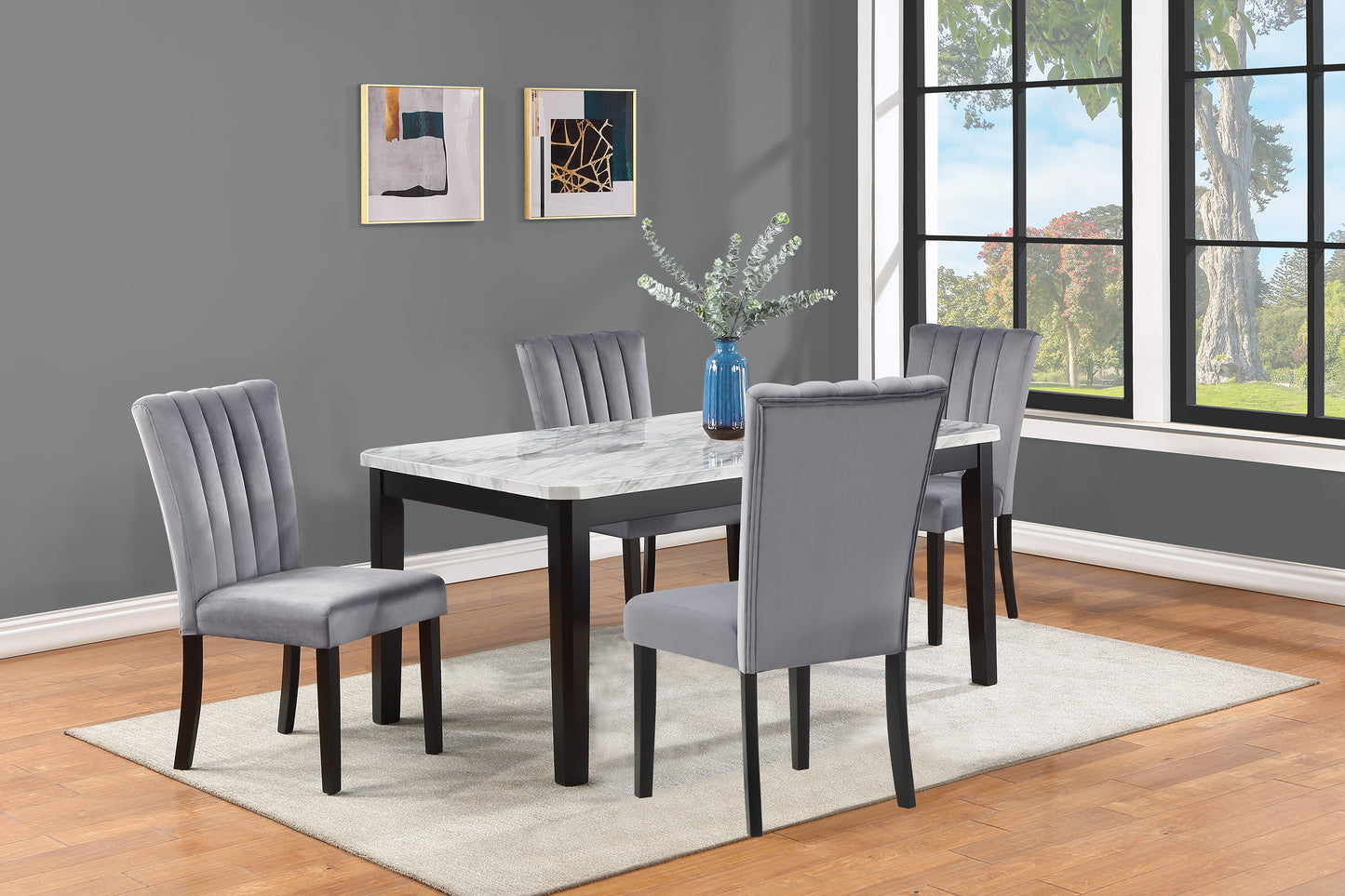 Modern Wood Dining Chairs with Tufted Back in Gray and Black