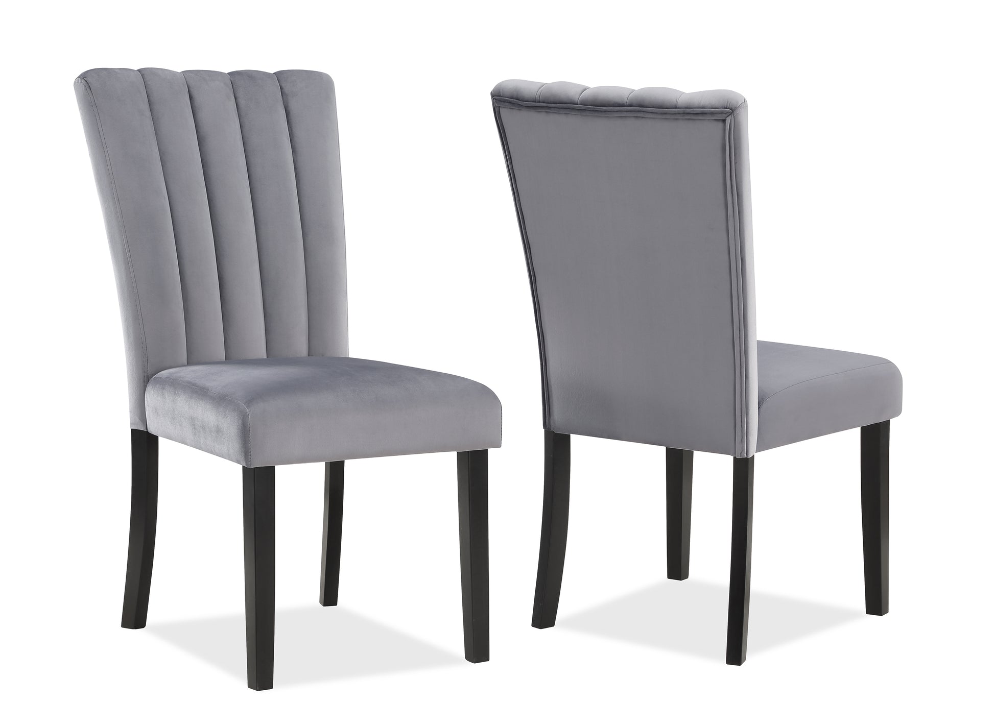 2pc Casual Upholstered Velvet Upholstery Chair Channel Tufted Back Wooden Dining Room Furniture Gray Black