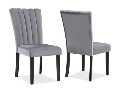 2pc Casual Upholstered Velvet Upholstery Chair Channel Tufted Back Wooden Dining Room Furniture Gray Black