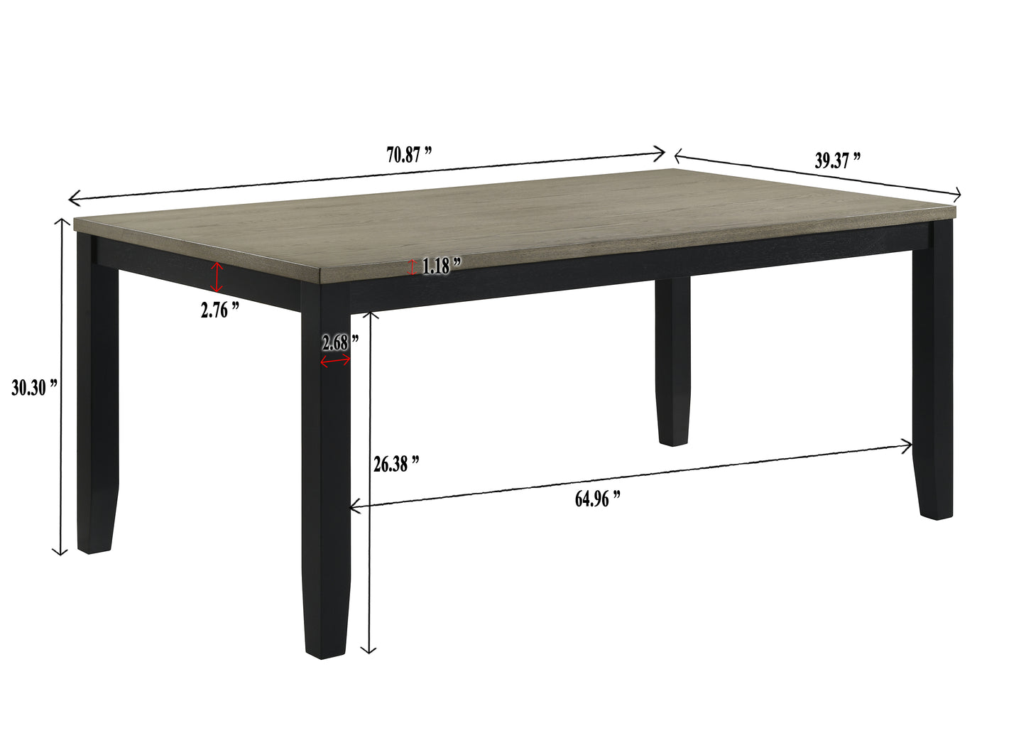 6-Person Rectangular Dining Table - Black Wood Table
