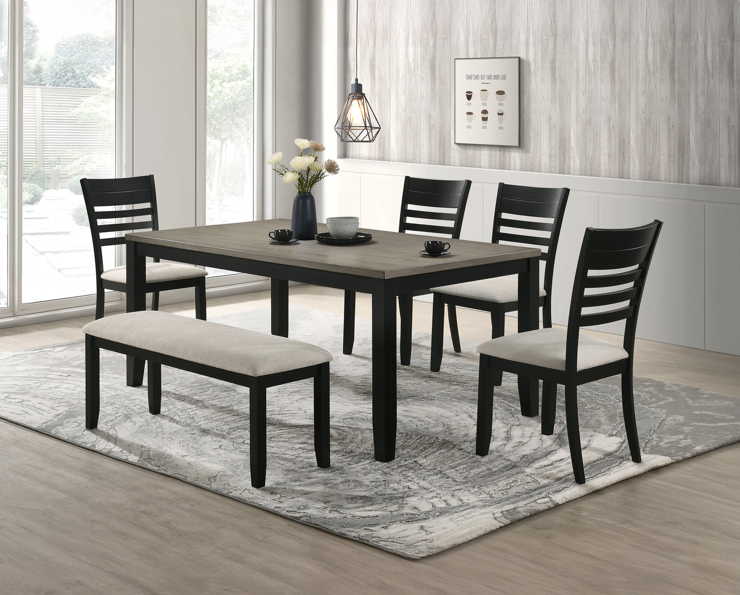 6-Person Rectangular Dining Table - Black Wood Table