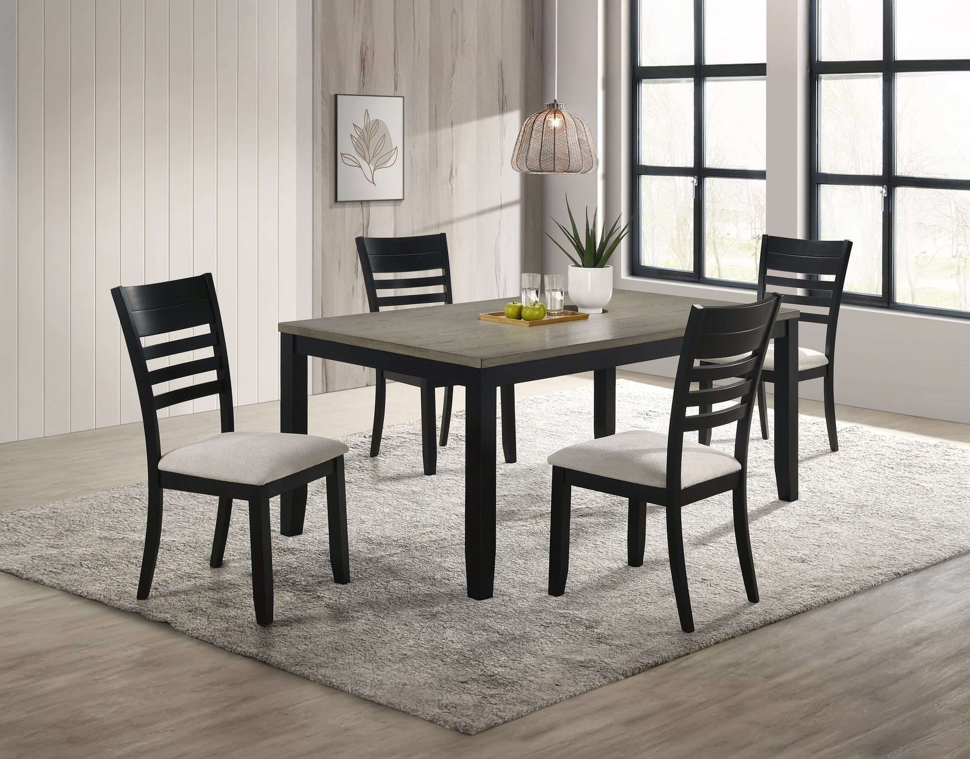 6-Person Rectangular Dining Table - Black Wood Table